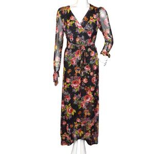 BETSEY JOHNSON Maxi Dress, 6, Wrap, Long, Tie cuffs, Back Zip, Floral